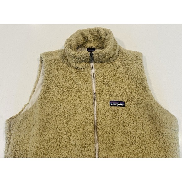 Patagonia Women Vest Beige Los Gatos Sherpa Full Zip Pockets Mock Neck Sz Large - Picture 5 of 14